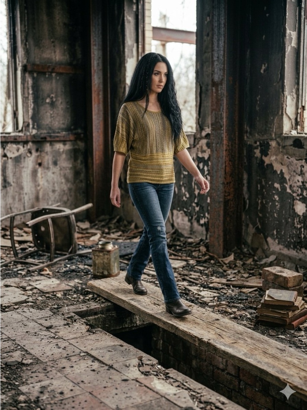 GNW Metallic Gold and Brown Striped Knit Top